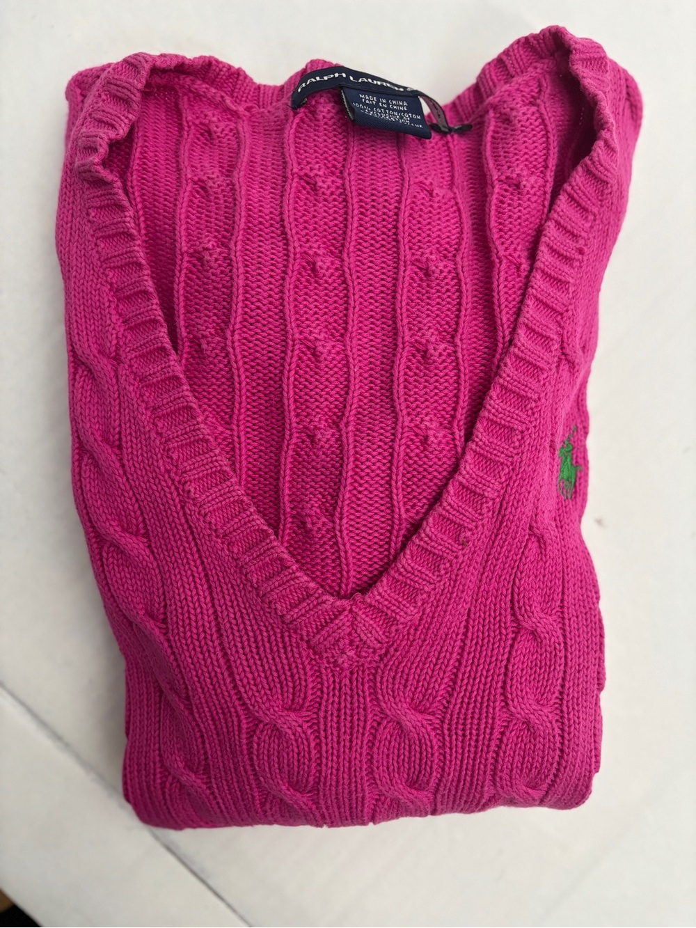 Ralph Lauren Pink Cable Knit V-Neck Sweater Medium - Picture 9 of 9